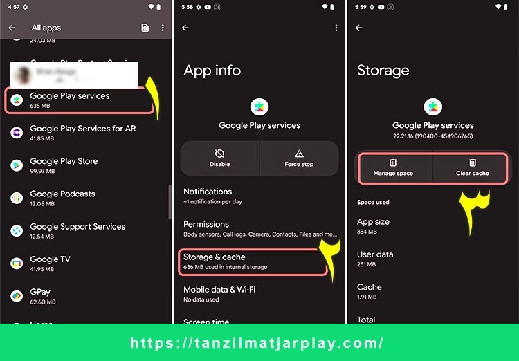 إصلاح مشكلة عدم القدرة على تنزيل التطبيقات من متجر Google Play مسح ذاكرة تخزين و البيانات خدمات قوقل بلاي